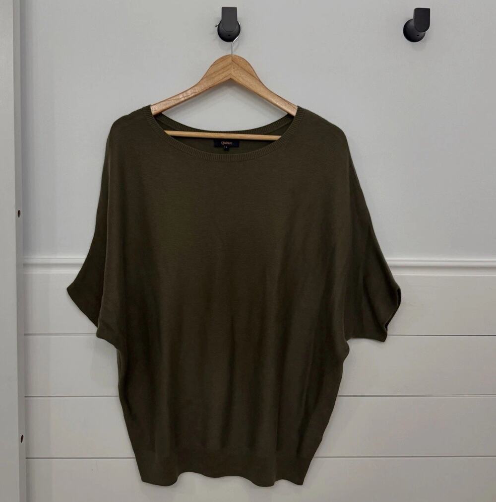 Women’s Quince Green Solid Knit Crew Neck Pullover Sweater Size L